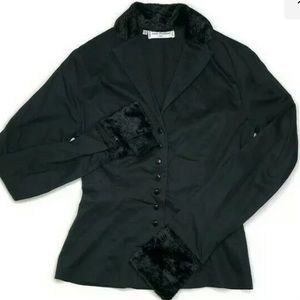 Anne Fontaine Button Up Top Faux Fur Collar Cuffs